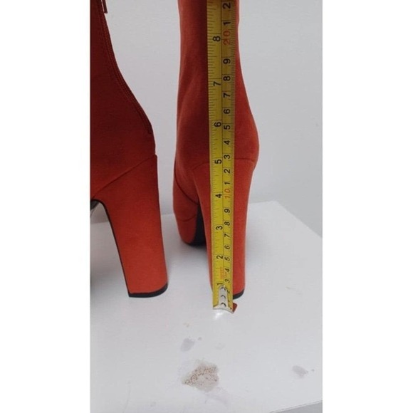 Women's TRENDY orange suede faux leather 5" block heel platform boots Size 7 - Picture 10 of 14